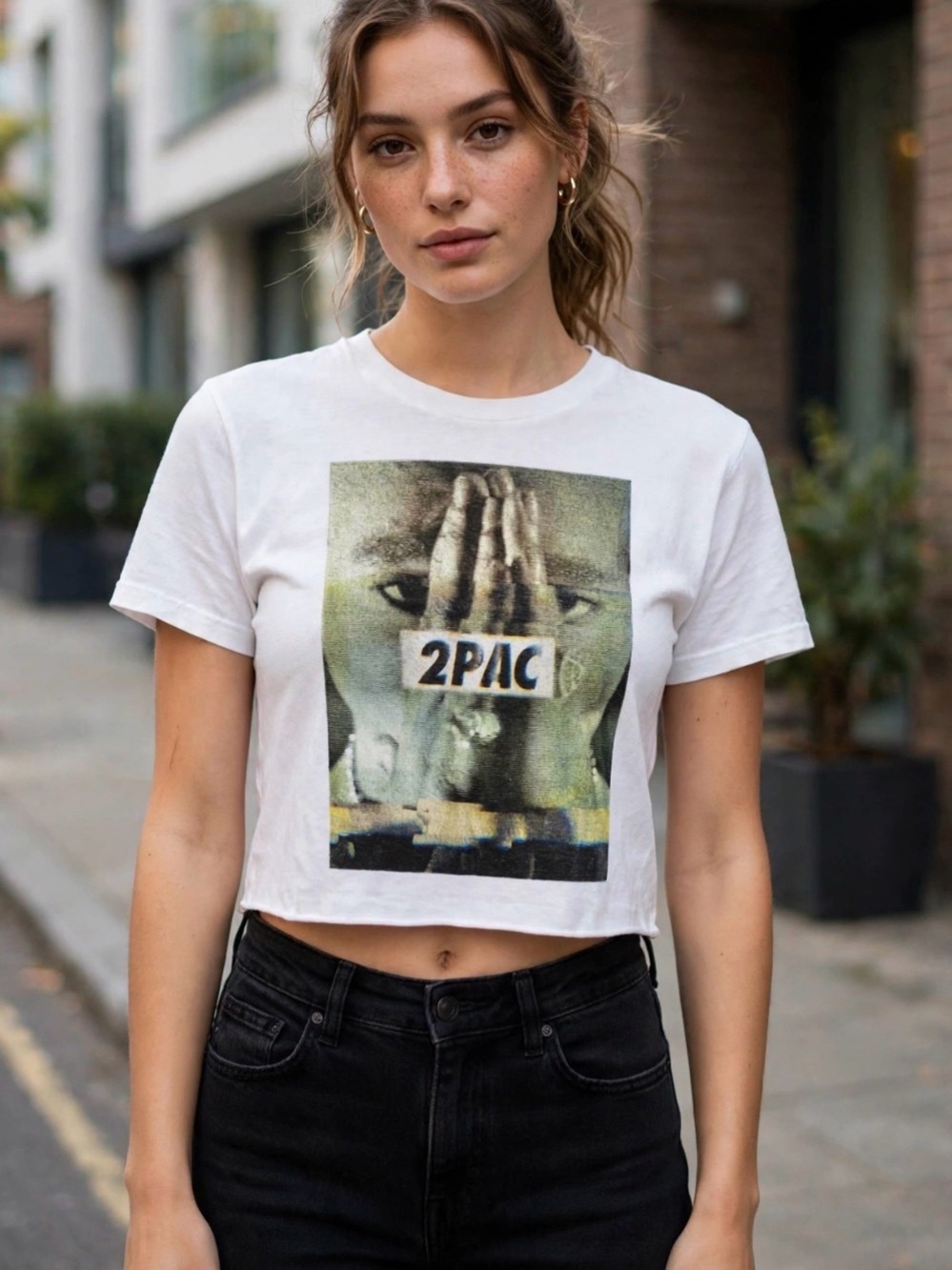 White 2Pac Graphic Crop Tee - Women